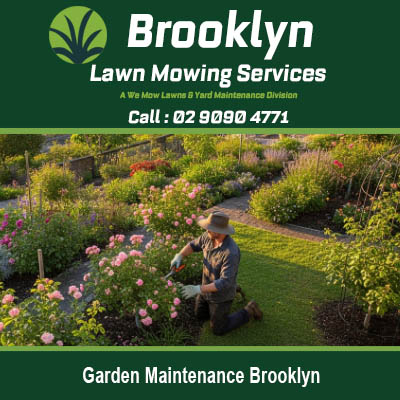 Garden maintenance Brooklyn NSW with professional gardener tending to roses and flowering plants