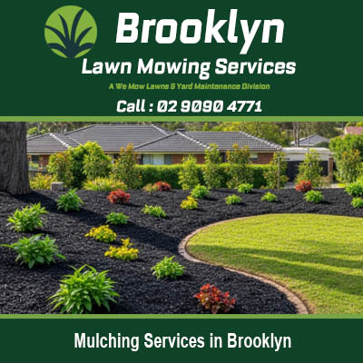 Mulching services in Brooklyn NSW displaying beautifully mulched garden beds with fresh black mulch and plants