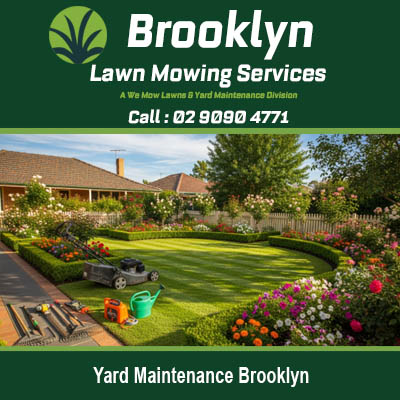 Yard maintenance Brooklyn NSW featuring beautifully landscaped garden with flower beds and manicured lawn